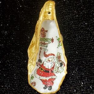 Santa Claus Decorated Oyster Shell Ornament Decoupage